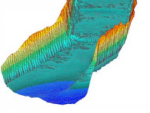 Three-dimensional color heat map of a dredged channel surface