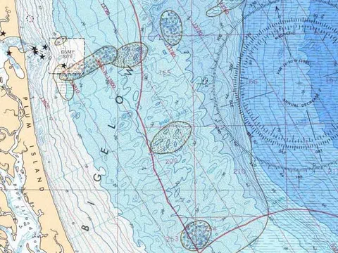 Nautical chart of a coastal bay with depth soundings and contour lines